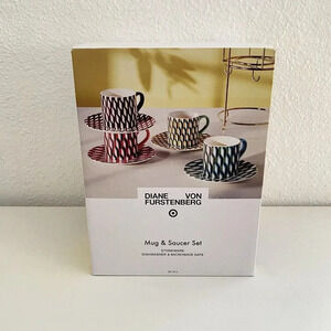 Diane Von Furstenberg DVF x Target Arrow Geo Mug Drinkware Set W/Saucers & Stand